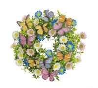 TONIXY Spring Artificial Daisy and Butterfly Eucalyptus Wreath, Silk and Plastic Floral Decor for Window or Door, 35cm Round Hanging Garland