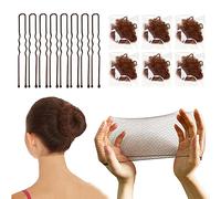 TonJin Brown Hair Nets for Buns Kit - 50PCS 50cm Ballet Bun Nets and 10 PCS U Shaped Bobby Pins, Individual Package, Elastic Edge Mesh for Girls Women Dance Catering Working