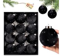 TonJin Christmas Tree Ornaments Velvet Balls 12 Pack, 3.15"/80mm Shatterproof Hanging Flocked Large Xmas Bulbs Decorations, Lightweight, Holiday Party Home Decor, Black