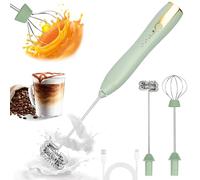 TonJin Frother Wand Rechargeable USB-C Milk Frother Handheld Mixer Electric with 2 Whisk Heads, 3 Speeds Adjustable Coffee Drink Mixer for Lattes, Matcha, Hot Chocolate, Egg, Matcha(Green)