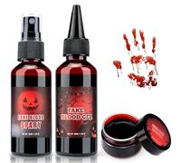TonJin Halloween Fake Blood Makeup Kit, 3PCS Realistic Washable Costume Blood Set (1.69oz Spray + 1.69oz Dripping + 1.01oz Coagulated ) for Zombie Vampire SFX, Dark Coagulated & Fresh Blood Effects