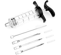 TonJin Turkey Meat Injector Syringe Kit with 3 Marinade Needles for BBQ Grill Smoker, 1 Cleaning Brush, 1 Oz/30 ml Large Capacity Injector Marinades for Meats Black