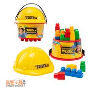 Tonka Tough Builders Hard Hat & Bucket 25 Building Blocks STEM Construction Play