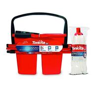 TONKITA | Strizzo, Floor Cleaning Set, 3 Pieces, Bucket with 2 Bowls with Wringer 14 Litres, Handle 130 cm in Painted Modular Steel, Mop Floor Mop for Delicate Floors