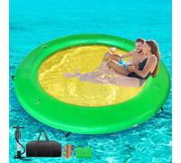 TONKOUM Water Hammock Inflatable Dock, 8ft Floating Raft Circular Water Island, Float Rings Air Mesh Platform for Lake/River/Swim Pool
