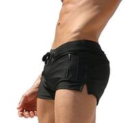 TONLEN Mens Swimwear Short Swim Trunks with Zipper Pocket, Black #1, Medium