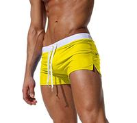 TONLEN Mens Swimwear Short Swim Trunks with Zipper Pocket - Yellow - Large
