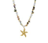 TONLUYAX Gold Starfish Necklace for Women Colorful Boho Irregular Stone Choker Necklace Summer Beach Fashion Jewelry