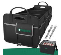 Tonmifr Car Boot Organiser with 20L Fresh-Keeping Bag, Heavy-Duty 600D Oxford Collapsible Tidy for SUV/Hatchback/Estate, Large Capacity Organiser (92L + 20L), 2 Securing Hooks & Reflective Strips