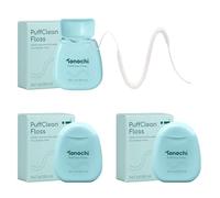 Tonochi PuffClean Expanding Dental Floss, Natural Beeswax Coating - Expands When Wet, Smooth Glide, Gentle on Gums, Mint + Xylitol Freshness, 3-Pack (55 yd Each)