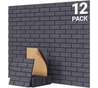 TONOR 12 Pack Acoustic Wall Panels Self-adhesive, 11.8"×11.8"×0.35" Brick Pattern Sound Proofing Panels, 3D Panels for Echo Absorption, Decorative Sound Barrier for Recording Room, Studio, Dark Grey