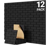 TONOR 12 Pack Acoustic Wall Panels Self-adhesive, 11.8"*11.8"*0.35" Brick Pattern Sound Proofing Panels, 3D Wall Panels for Echo Absorption, Decorative Sound Barrier for Recording Room, Studio, Black