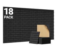 TONOR 18 Pack Acoustic Wall Panels Self-adhesive, 11.8"*11.8"*0.35" Brick Pattern Sound Proofing Panels, 3D Wall Panels for Echo Absorption, Decorative Sound Barrier for Recording Room, Studio, Black