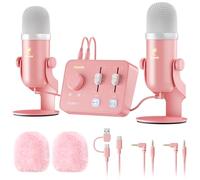 TONOR ASMR Microphone Equipment Bundle With Audio Interface, Immersive 3D Stereo, Dual Condenser Mics With Mixer, Clear Sound, Volume Control, Furry Windscreens, ASMR Starter Pack, Black