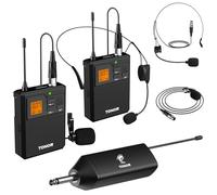 TONOR Dual Wireless Headset Microphones& Lavalier Mics with Bodypack Transmitter, 1/4" Jack Rechargeable Receiver, 2x5 Channels, 60M Range for Fitness Class Live Performance PA Speaker, TW632, 2 Mics