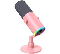 TONOR Dynamic Gaming Microphone XLR/USB Mic with AI Noise Cancellation | Desktop Stand Set, RGB, Tap Mute, 3.5mm Jack, Gain Control, Microfono for Content Creators, Pink, TD510 AIR S