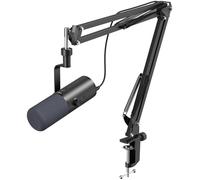 TONOR Dynamic Podcast Microphone for Studio, Cardioid XLR/USB Mic, AI Noise Cancellation, Tap Mute, 3.5mm Headphone Jack for Monitoring, Volume Control, Microfono with Boom Arm, Black, TD510 AIR+H