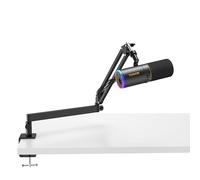 TONOR Dynamic Podcast Microphone, XLR/USB Mic for Recording, Streaming, XLR Cardioid Studio Mic with Quick Mute, Volume Control, 200 cm Cable, with RGB and Low Profile Boom Arm, Black, TD520S+