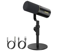 TONOR Dynamic Podcast Microphone, XLR/USB Mic for Recording, Streaming, XLR Cardioid Studio Mic with Quick Mute, 3.5mm Jack, Volume Control, 200 cm Cable, with Desktop Stand, Black, TD510