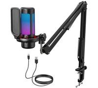 TONOR Gaming Microphone Set, Vocal Condenser Mic fop PC Gamers with RGB | Boom Arm Set, USB Mic with Controllable Light, One Tap Mute, Volume Control, for Discord, Twitch Streaming, Black, TC310+