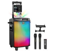 TONOR Karaoke Machine for Adults, Portable Bluetooth Speaker with 2 Wireless Microphones range 30 m, PA System Woofer with Remote Control,Lyrics Display Holder, Disco Ball,Treble Adjustment K20,Black