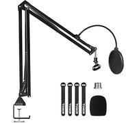 TONOR Microphone Arm Stand, Adjustable Suspension Boom Scissor Mic Stand with Pop Filter, 3/8" to 5/8" Adapter, Excellent Compatibility, Mic Clip, Upgraded Heavy Duty Clamp, 47 cm +47 cm, T30