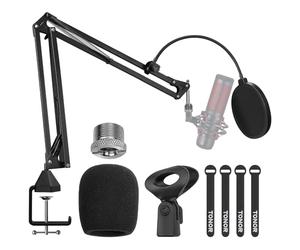 TONOR Microphone Arm Stand, Adjustable Suspension Boom Scissor Mic Stand with Pop Filter, 3/8" to 5/8" Adapter, Excellent Compatibility, Mic Clip, Upgraded Heavy Duty Clamp, 35 cm +35 cm, T20