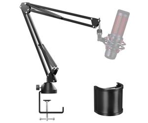 TONOR Microphone Boom Arm, Adjustable Microfono Stand Mic Arm with Extra-large Pop Filter, 3/8’’ and 5/8’’ Screwadapter, Equipment for Podcast, Recording, Streaming, 35cm+35cm, T10