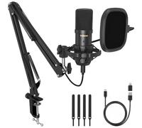 TONOR PC Microphone with Boom Arm Kit for Podcast, Condenser Mic for Computer, Cardioid Pickup, USB Mic with Shock Mount, Pop Filter, Type-C Adapter, for Recording, Singing, Streaming, TC20 AIR