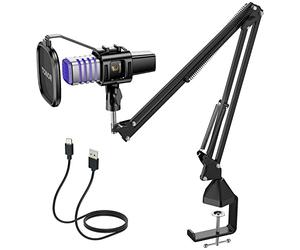 TONOR RGB USB Microphone, Cardioid Condenser Computer Mic, for Conference, Gaming, Streaming, Podcast, Chatting, Compatible with Laptop, PC, 200 cm Cable, with Boom Arm, RGB, TC30S+