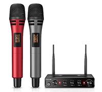 TONOR TW350 Wireless Microphones for Singing,UHF Handheld Dynamic Karaoke Mics& Receiver for Devices with XLR&6.35mm Audio Interfaz, 60 m for Karaoke, Wedding, DJ, Party, Church, TW350 Red&Grey