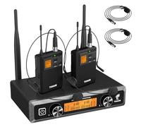TONOR UHF Wireless Microphones System with Headset/Lavalier Lapel Mics, Bodypack Transmitters, Rechargeable Receiver, 2*5 Channels, 60M Range, for Live Singing Karaoke Church Party DJ PA Speaker TW822