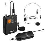 TONOR Wireless Headset Microphone& Lavalier Mic with Bodypack Transmitter, 1/4" Jack Rechargeable Receiver, 5 Channels, 60M Range for Fitness Class Live Performance PA Speaker, TW621, 1 Mic