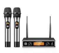 TONOR Wireless Microphones, Professional Handheld Mic System with Receiver | Metal Dual UHF Cordless Dynamic Mic, for Home Karaoke, Meeting, Party, Church, DJ, Wedding, Singing, 60 m, Silver, TW820