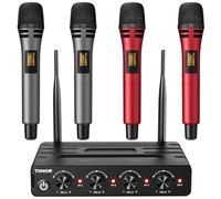 TONOR Wireless Microphones System, 4x5 Channels Cordless Handheld Dynamic Mic with Receiver, 60M UHF Range, Mics with Stable Signal Transmission for Karaoke Singing Party Church Wedding PA Speaker Red