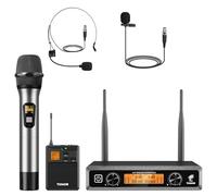 TONOR Wireless Microphones System with Metal Cordless UHF 1 Handheld and 1 Headset/Lavalier Lapel Mics, Bodypack Transmitter, Receiver, 2*5 Channels 60 m Range for Karaoke Church Singing Party TW821