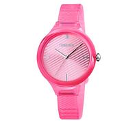 TONSHEN Analog Quartz Watch for Girl Boy Plastic Case with Rubber Band Fashion Casual Simple Design Watches (Red)