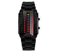 TONSHEN Cool Binary Digital Watches Black Stainless Steel Unique 3D Case Matrix Red Yellows LED Light Fashion Creative Waterproof Outdoor Sports Wrist Watches (Women)