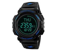 TONSHEN Digital Military Sport Watch for Men Waterproof 50M Water Resistant Compass LED Outdoor Multifunction Electronic Military Army Plastic Watch with Rubber Strap - Blue