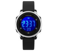 TONSHEN Digital Outdoor Sport Military Army 24H Time Water Resistant 50M Waterproof 7 Colors LED Back Lights Black Plastic Case with Rubber Band Stopwatch Date for Kid Boy Girl Children Student