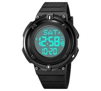 TONSHEN Digital Sport Mens Waterproof Watch LED Electronic Alarm Double Time Stopwatch Countdown Outdoor Military Rubber Band Plastic Watches (Black 2)