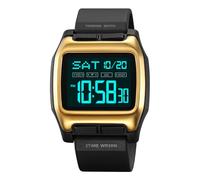 TONSHEN Digital Watch for Men Waterproof Multifunction Outdoor LED Electronic Alarm Double Time Countdown Running Plastic Watches (Yellow)
