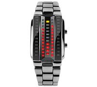 TONSHEN Fashion Binary Watch for Men and Women Red Yellow LED Light Square Silver Stainless Steel Digital Casual Cool Wrist Watches (Women)
