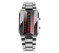 TONSHEN Fashion Binary Watch for Men and Women Red Yellow LED Light Square Silver Stainless Steel Digital Casual Cool Wrist Watches (Men)