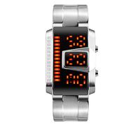 TONSHEN Fashion Casual Mens Unique Binary Stainless Steel Watch LED Digital Display Simple Sport Watches (Silver)