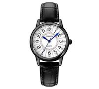 TONSHEN Fashion Casual Watch for Women Analog Quartz Stainless Steel Case with Leather Band Wristwatch (Black)