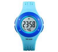 TONSHEN Fashion Children's Digital Watch Multicolor LED Backlight Electronic Multifunction 50M Waterproof Outdoor Military Sport Watches for Girl and Boy Plastic Case with Rubber Band (Blue)