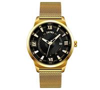 TONSHEN Fashion Mens Analog Quartz Gold Stainless Steel Watch Wrist Watches for Men Date (Black)