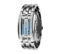 TONSHEN Fashion Unique Binary Digital Watch for Men Women Blue LED Light Stainless Steel Casual Style Cool Wrist Watches Silver (Women)