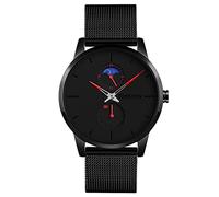 TONSHEN Fashion Watch for Men Simple Stainless Steel Analog Quartz Wristwatch Moon Phase (Red)